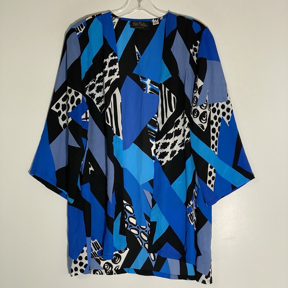 Bob Mackie Jacket Womens Small Multicolor Abstract Open Front Wearable Art Boho